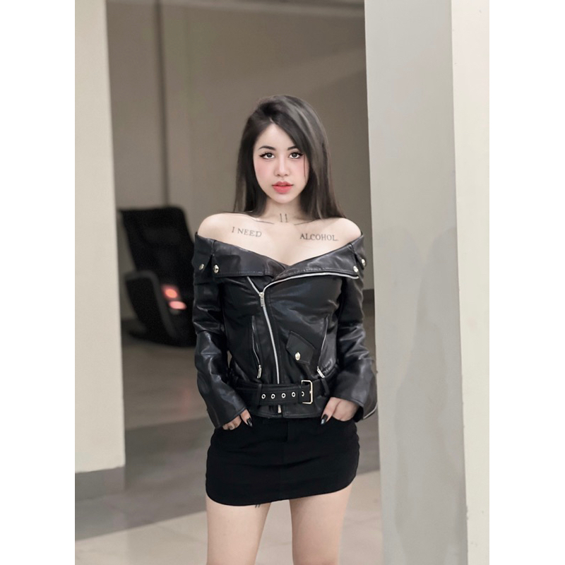 Áo khoác da trễ vai cao cấp