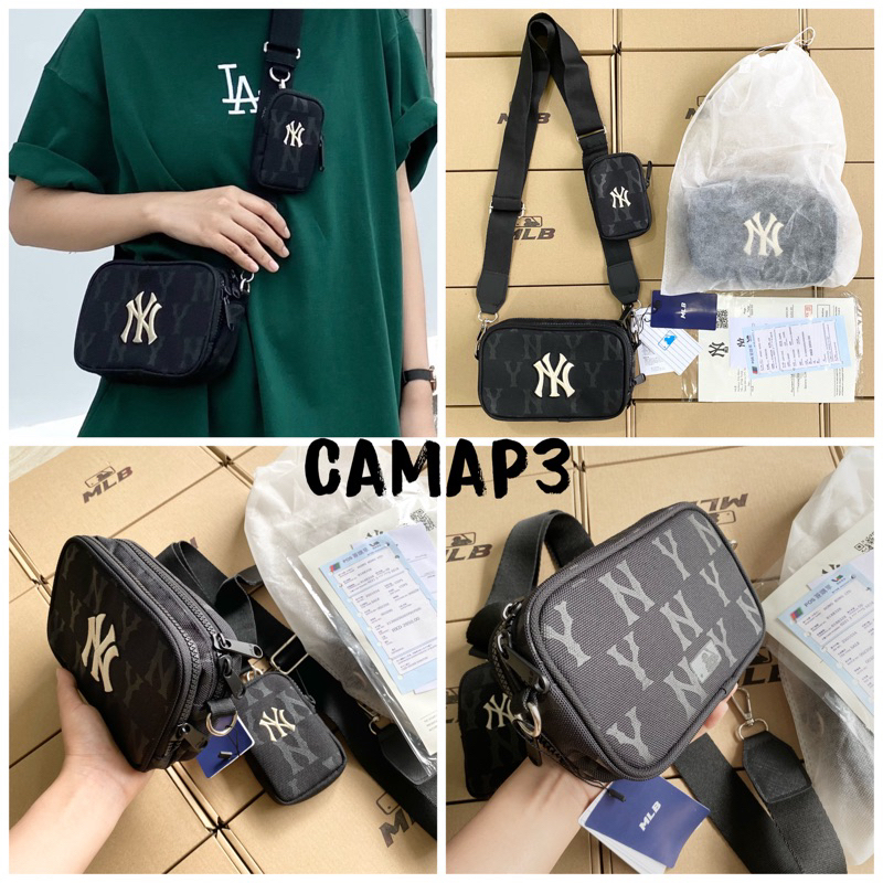 Túi Đeo Chéo Nam Nữ MLB NY Full hộp 2 ngăn khoá🔰Size 18cm🔰màu Đen🔰mã A4