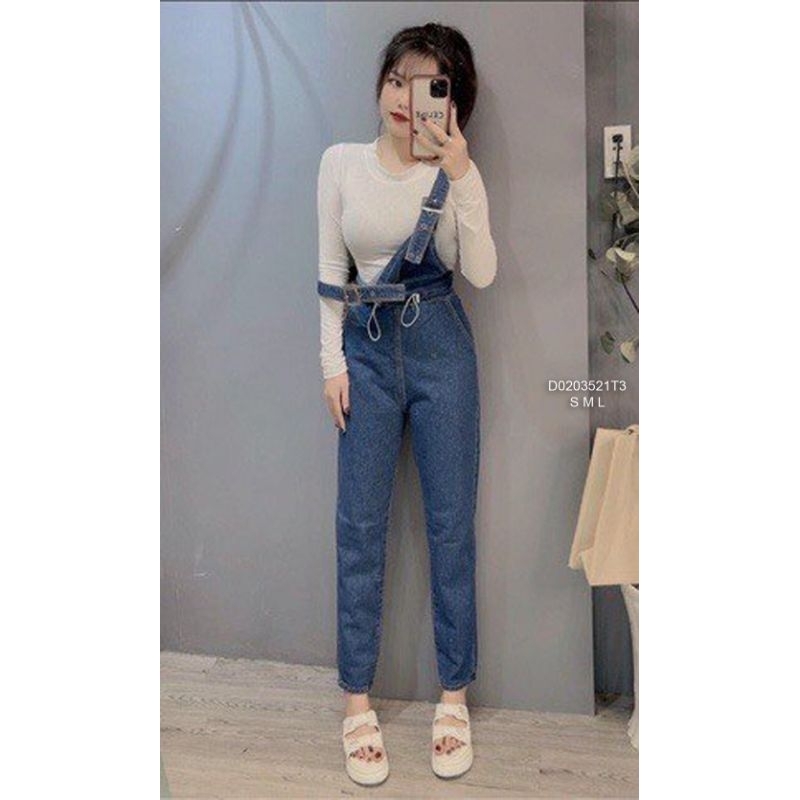 Yếm jean có dây rút eo form dài!