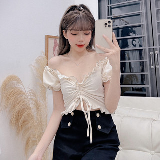 [Ảnh Thật] ÁO CROPTOP CHẤT XỐP RÚT DÂY GIỮA