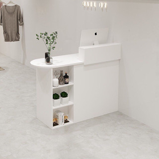 Quầy lễ tân, thu ngân chất liệu gỗ MDF có kệ trang trí