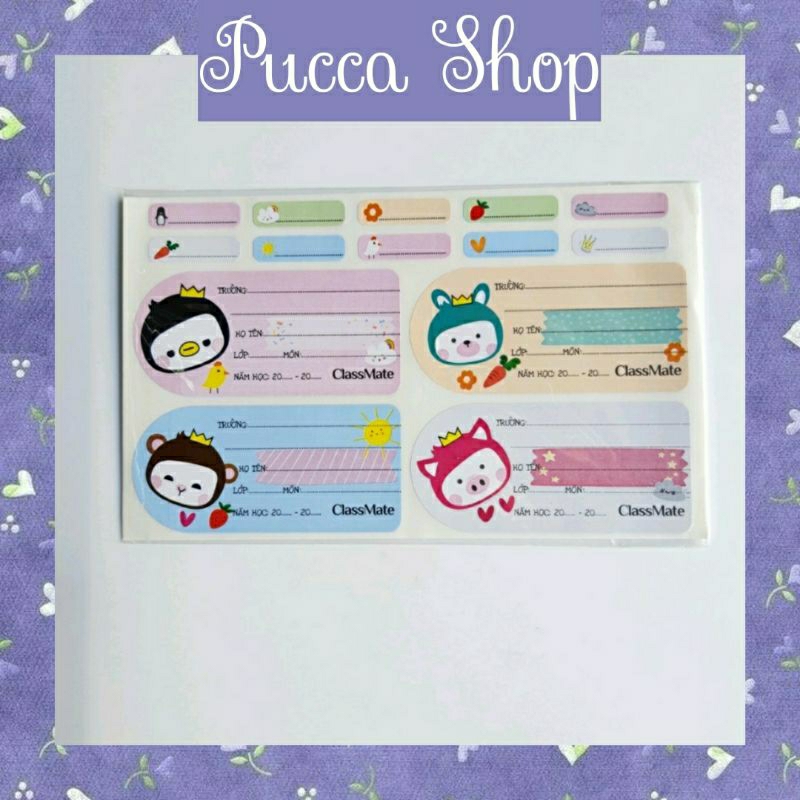 Set 16 cái Nhãn Vở có keo dán sẵn Hoạt hình đáng iu