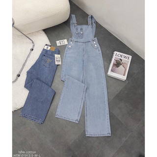 Quần yếm jean ống suông dài, quần bò yếm