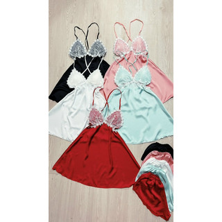 Sét đầm ngủ phi lụa bóng phối ren hoautrrb