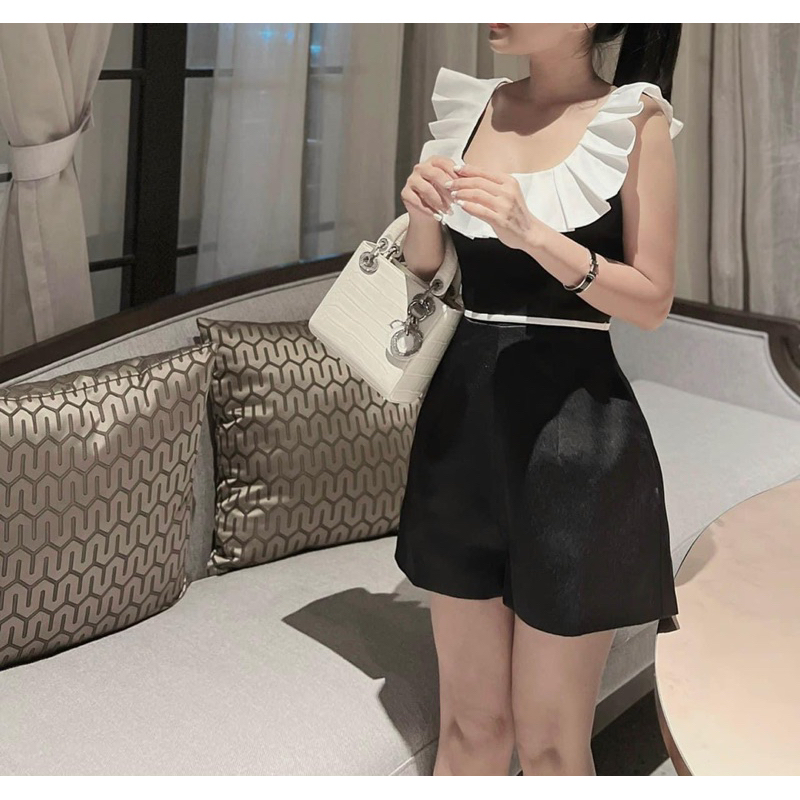 Set bộ jumsuit nữ bèo xếp ly TABISHOP Bộ đồ bay quần giả váy đen trắng dễ thương sang chảnh đi chơi đi dự tiệc | BigBuy360 - bigbuy360.vn