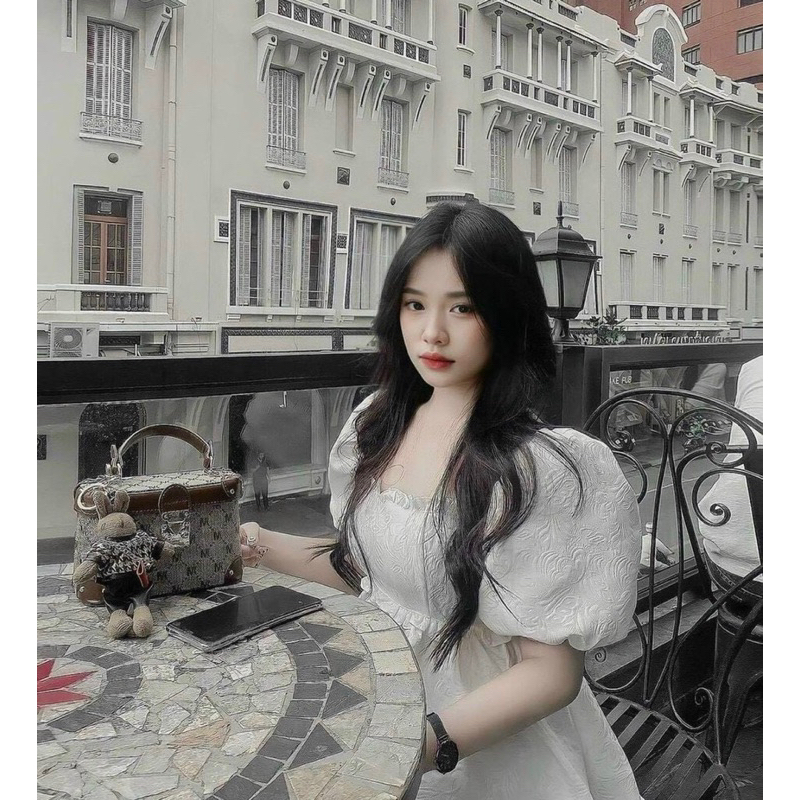 ÁO BABYDOLL HOA GẤM buộc dây lưng tay bồng xếp ly eo