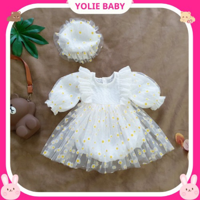 Váy body cúc hoạ mi kèm tặng nón cho bé gái rất xinh