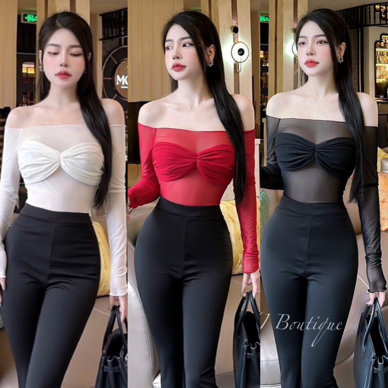 Áo Thun lưới Tay Dài trễ vai đi chơi siêu