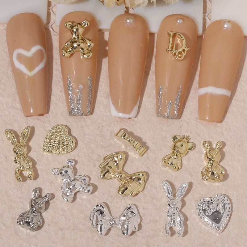 Charm gấu , thỏ,tim,nơ kim loại trang trí móng tay