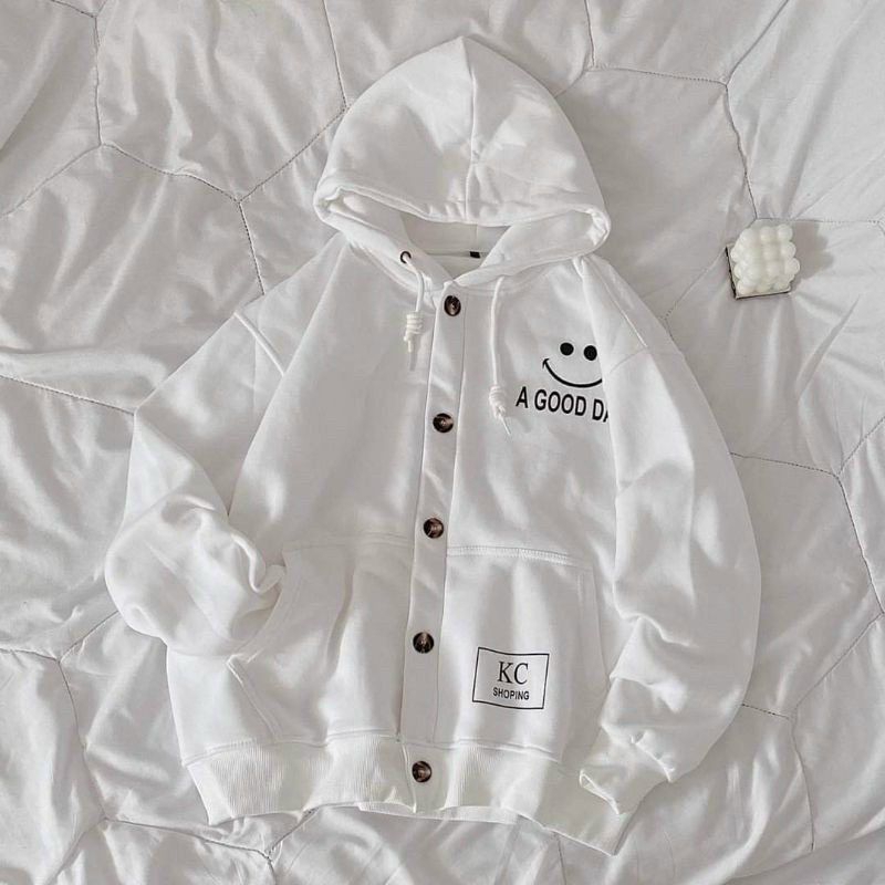 Áo khoác cardigan nữ mặt cười có nón nút gài form rộng,Mẫu áo khoác chống lạnh che nắng có túi trước phong cách hàn quốc