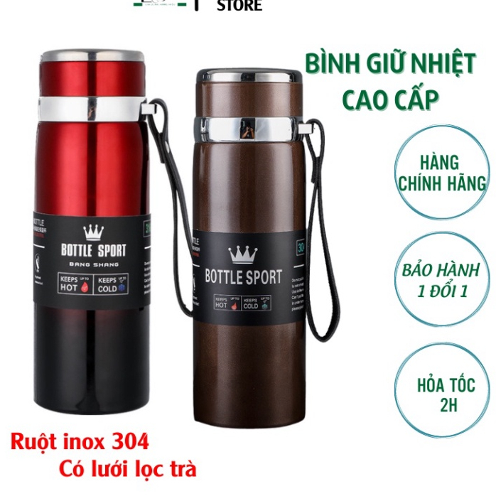 Bình nước giữ nhiệt 1000ml ruột inox 304 cao cấp LoChi, bình giữ nhiệt nóng lạnh có lưới lọc trà và dây treo New