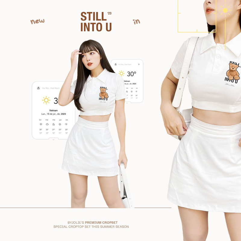 Set croptop chân váy nữ Still into u cotton pique 100% co giãn cao cấp thoáng mát có size