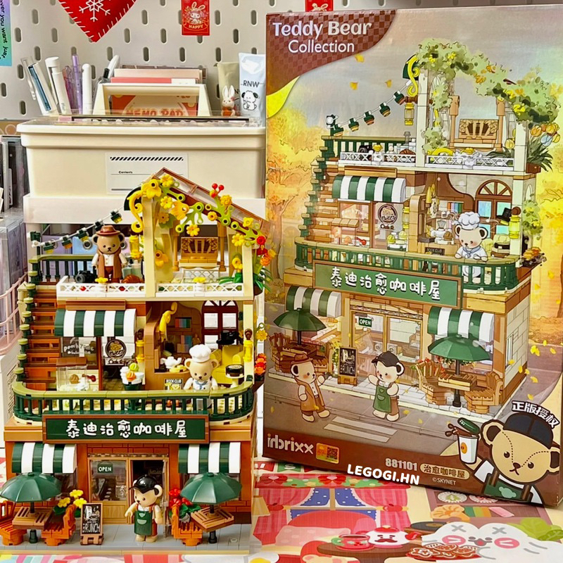 Đồ chơi xếp hình Legogi NHÀ CAFE GẤU Teddy Bear 1381 mảnh Inbrixx 881101 mô hình trang trí trưng bày decor quà tặng