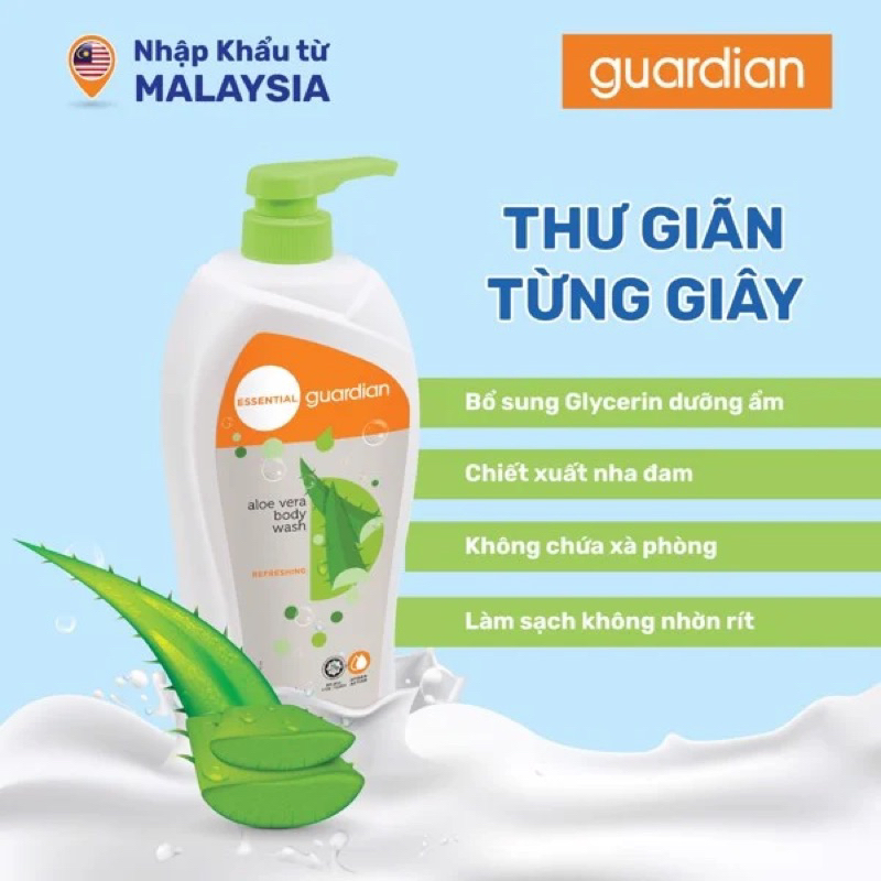 Sữa Tắm Dưỡng Ẩm Guardian Nha Đam Tươi Mát Aloe Vera Refreshing Body Wash 1000ml / 1Lu