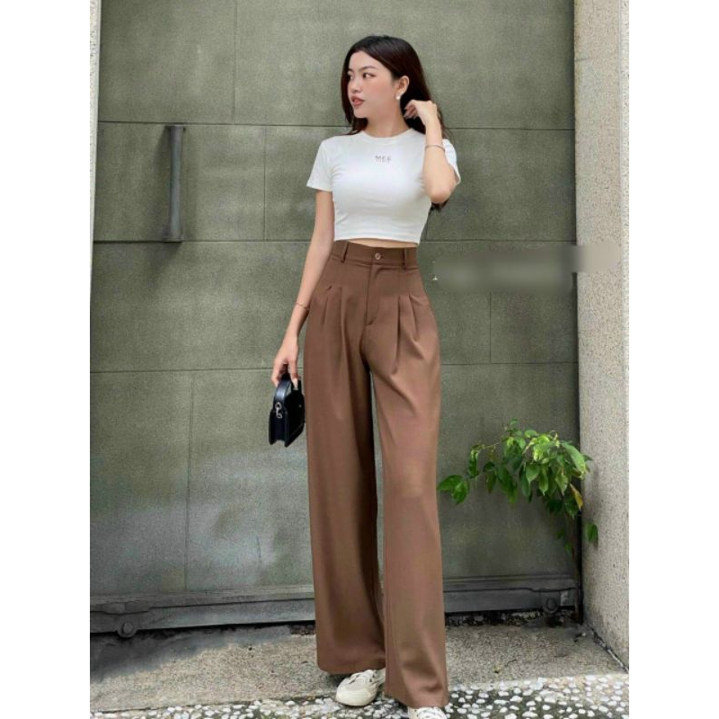 Lenkapas - Quần ống suông xếp ly trước nâu tây và đen