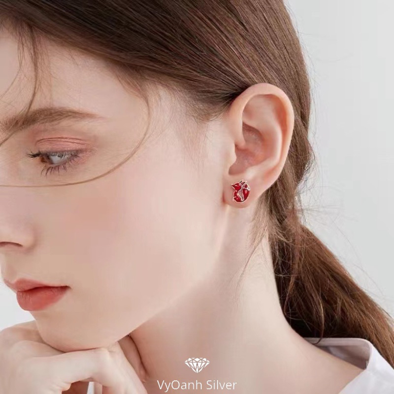 Khuyên tai bạc S925 VyOanh Silver, Bông tai nữ hình con cáo siêu xinh xắn