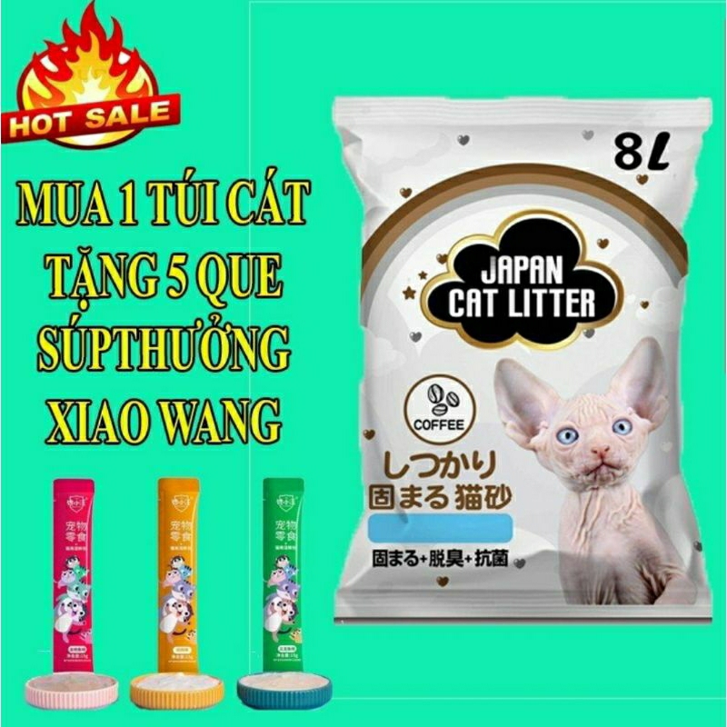 Mua 1 Túi Cát Vệ Sinh Cho Mèo Japan Cat Litter, TẶNG 5 Thanh Súp Thưởng Xiao Wang