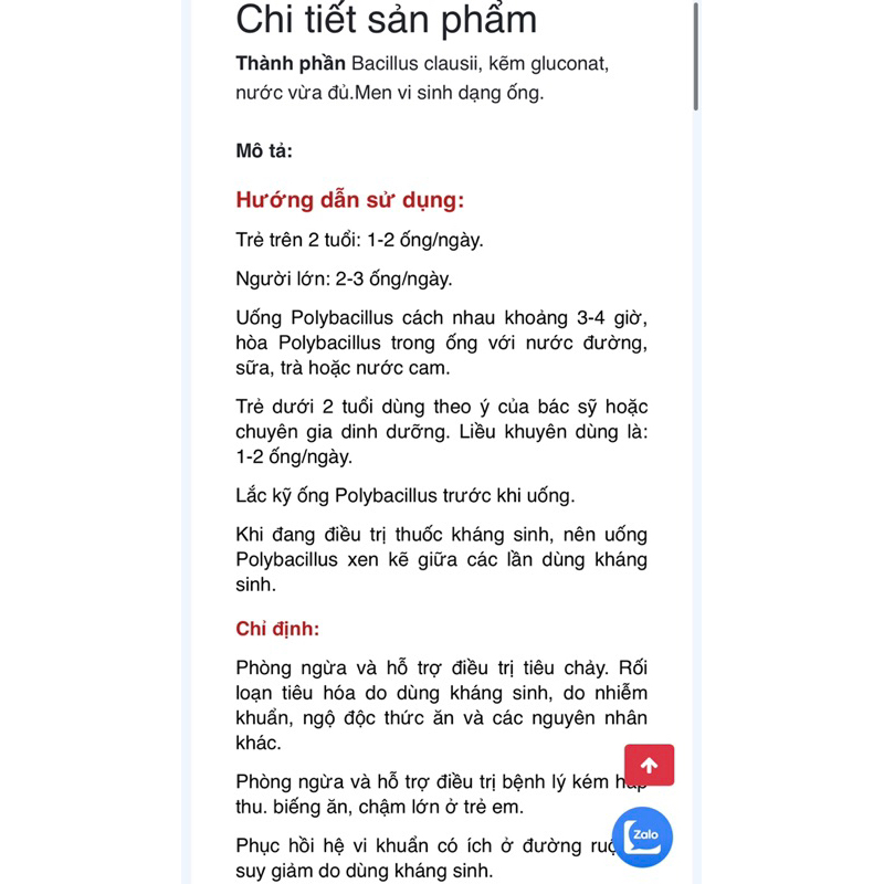 Men Tiêu Hoá Ống. POLYBACILLUS H15ỐNG10ML