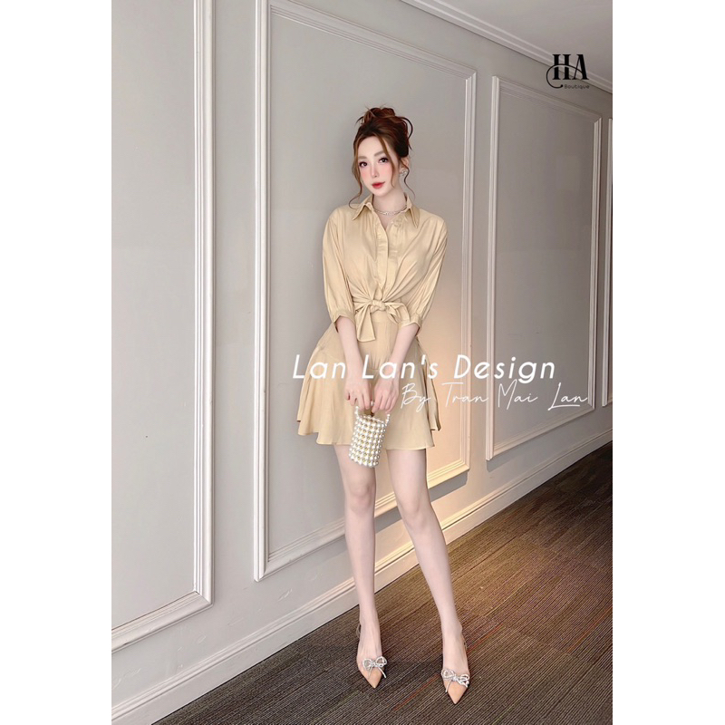 Set sơ mi lụa gồm áo sơ mi mix chân váy xoè đơn giản thanh lịch