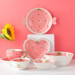 🍓Set bát đĩa dâu hồng tách lẻ🍓