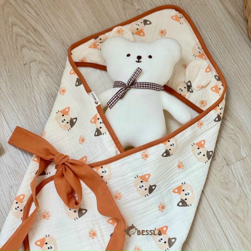 Khăn Choàng Ủ Cho Bé Sơ Sinh Bessla 4 Lớp Mềm Mại Thoáng Khí