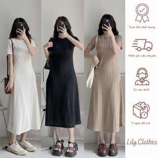 Váy thun cộc tay Mina Dress gân chìm dáng dài
