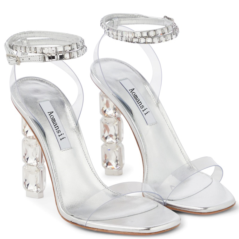 ORDER❤Sandal Korea gót pha lê quai ngang dây đá 10cm 34-40