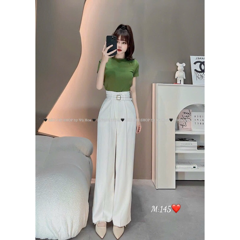 Quần tây ống rộng lưng cao 2 hàng dây lưng kiểu