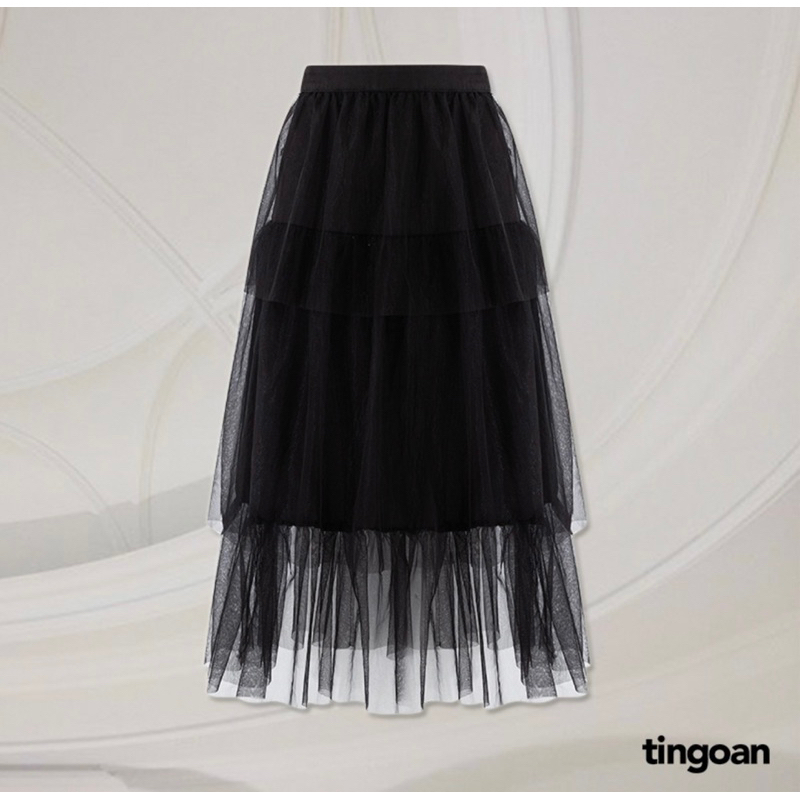 PASS chân váy dài lưới xếp 3 tầng đen tingoan BLUEMING SKIRT/BL SIZE S