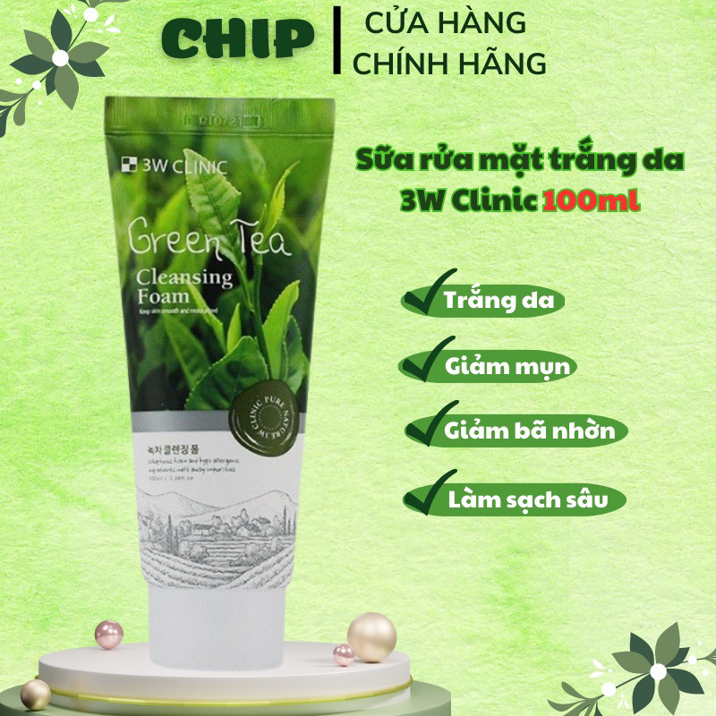 Sữa Rửa Mặt 3W Clinic 100ml Hàn Quốc (3 Loại Trà Xanh, Than Hoạt Tính, Lúa Mạch)