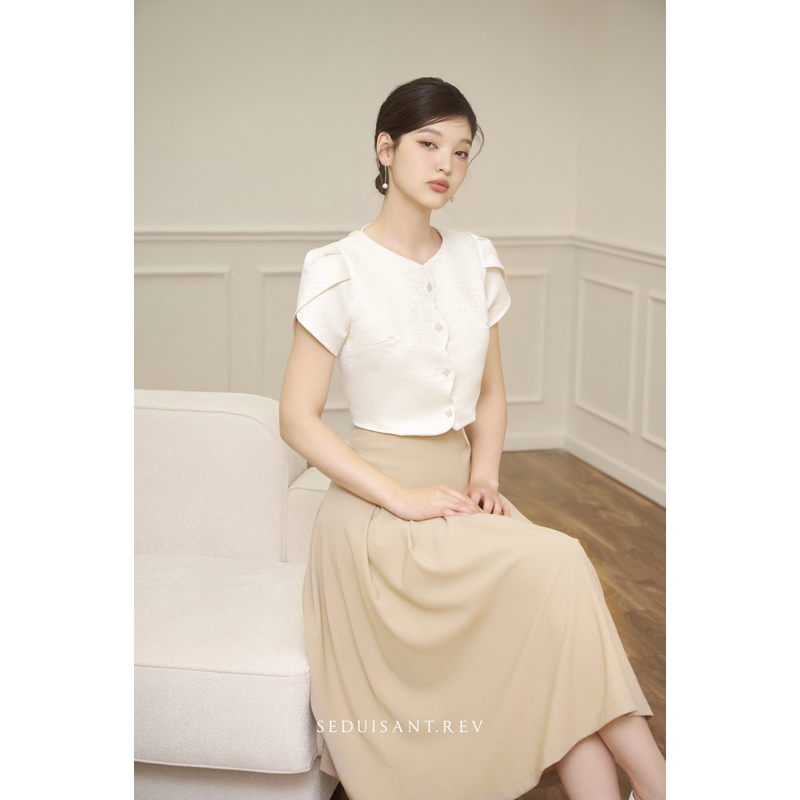 Audrey set- set tafta gấm áo croptop và chân váy ngắn dáng A lượn sóng SEDUISANT.REV