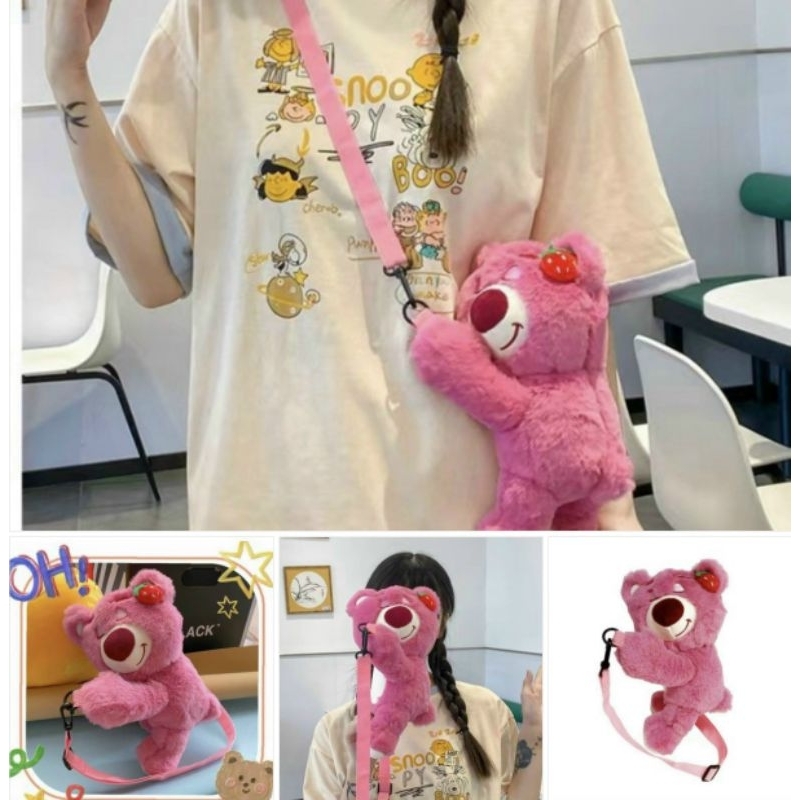 Túi Đeo Vai Gấu Hồng Lotso Size 30cm Siêu Dễ Thương, Siêu Cute Lông Mịn