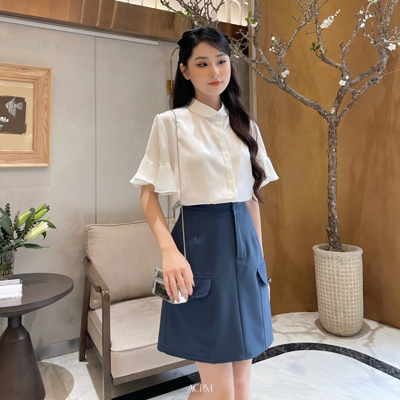 Charlot Shirt/ Áo sơ mi lụa nhún bèo