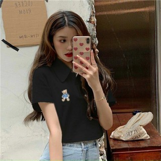ÁO CROPTOP BABYTEE CỔ BẺ THÊU GẤU BG