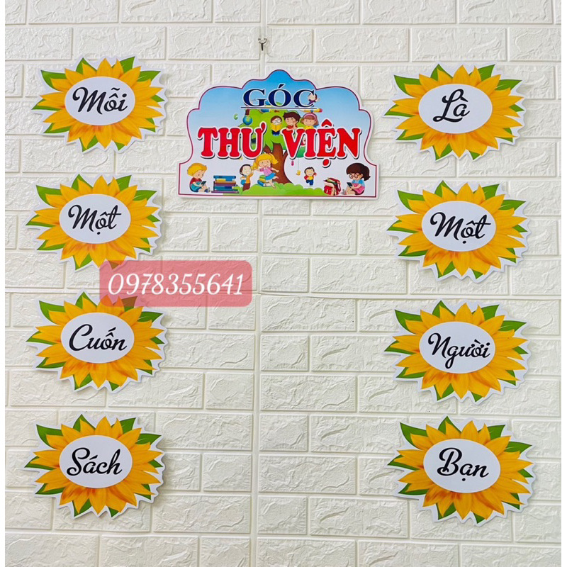 Set trang trí thư viện hoa hướng dương