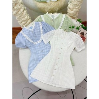 THANH LÝ ĐẦM XỐP XÒE CHỮ A CỔ BÈO PHỐI VIỀN A10 - XANH BIỂN