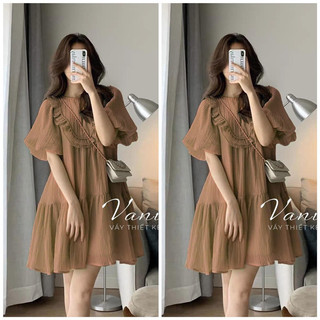 Đầm Tơ Hai Lớp Tay Bồng Viền Bèo Mã Y0282