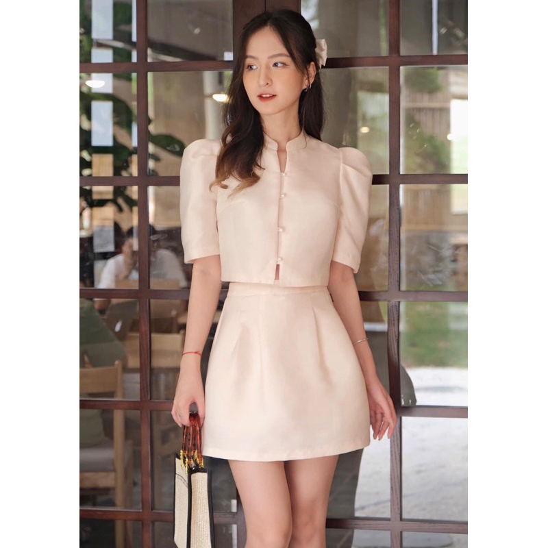 Set Joie Rose THIẾT KẾ vải tafta màu trắng kem by Clara - Hàng Chính Hãng