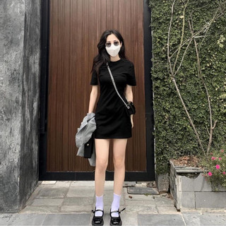 Váy body cổ tròn basic nữ chất thun gân