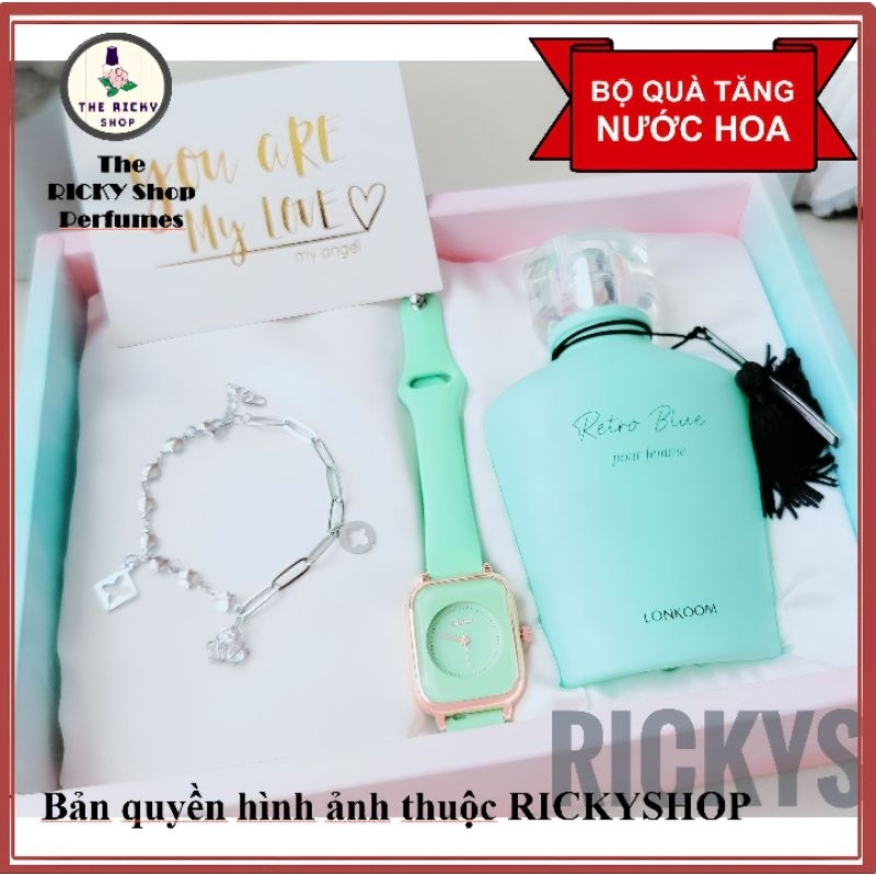 Bộ Quà Tặng Nước Hoa RETRO BLUE Đồng Hồ Bộ Lắc Tay Nữ Bạn Gái Lễ Tình Nhân Valentine 8/3 Noel Tết