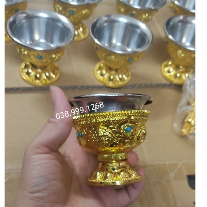 Chén cúng dường mật tông khảm đá phong cách Tây Tạng