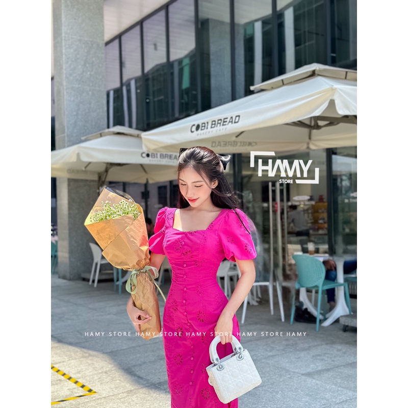 Đầm Tay Phồng Ren Hoa