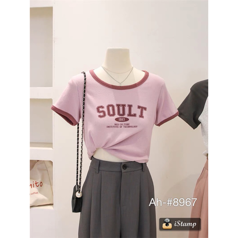 [Ảnh thật/Video] Áo cộc tay croptop in chữ SOULT cổ viền