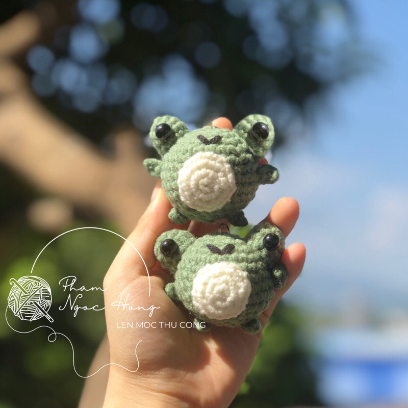 Móc khoá ếch, ếch len, len móc thủ công