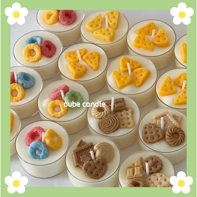 Nến Tealight Tròn Trang Trí Topping Ngũ Cốc Bánh Quy Nến Thơm Pastel Quà Tặng Tinh Dầu Thư Giãn | Oube Candle