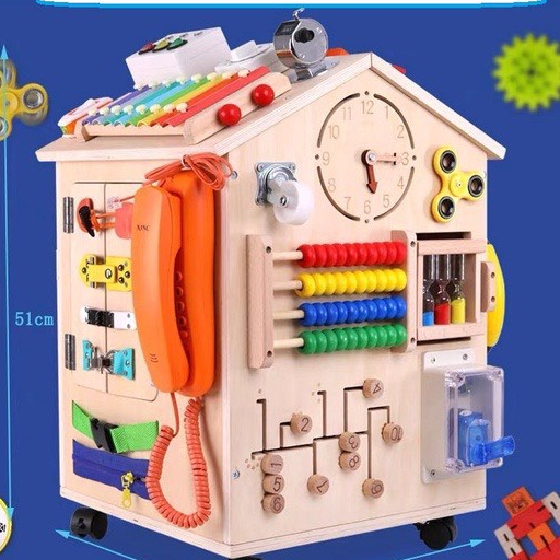 Bộ đồ chơi ngôi nhà bận rộn có bánh đẩy giúp bé phát triển tư duy, Đồ chơi cho bé chất gỗ cao cấp an toàn sức khỏe