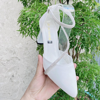 Giày cao gót bít mũi dây đá chéo 8.5cm
