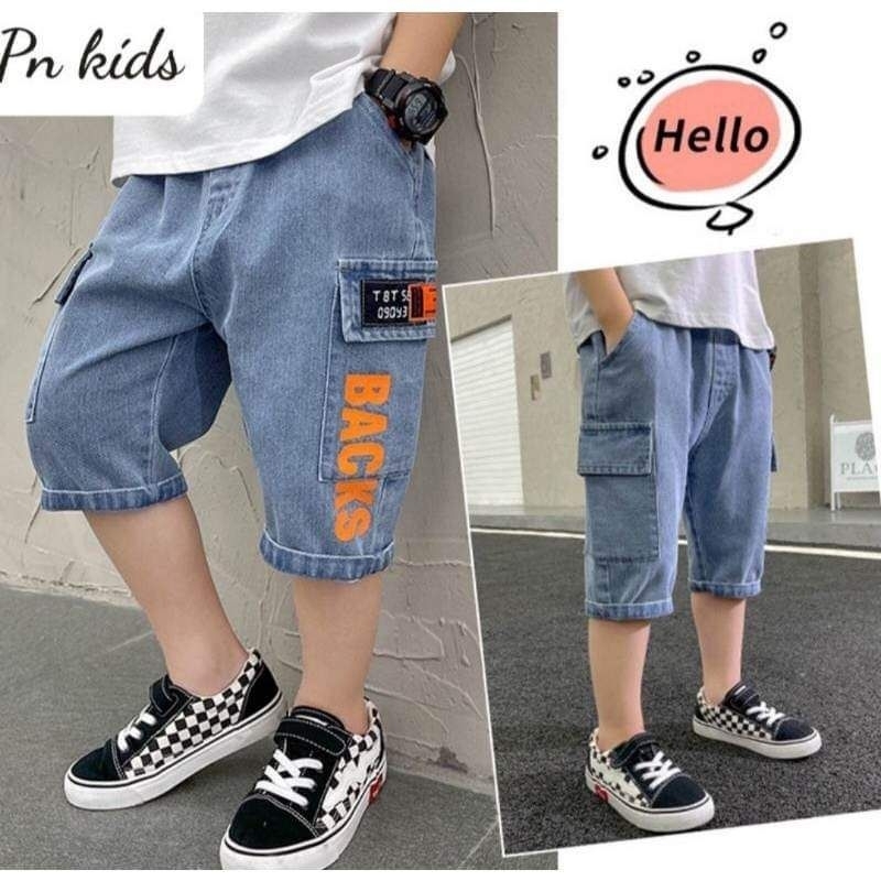 Quần jeans ngố  bé trai ,quần bò lửng bé trai túi hộp mềm, co giãn
