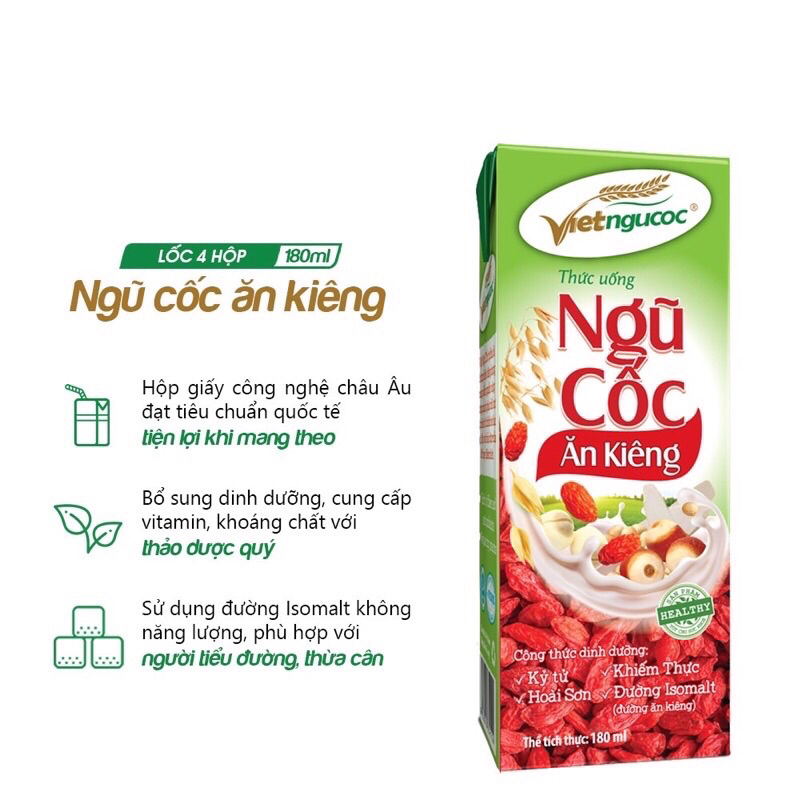 Lốc 4 Thức Uống Ngũ cốc ăn kiêng nước 180ml