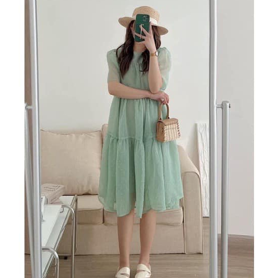 Đầm/Váy babydoll dáng dài chất voan chấm bi có lót - Momiji Store